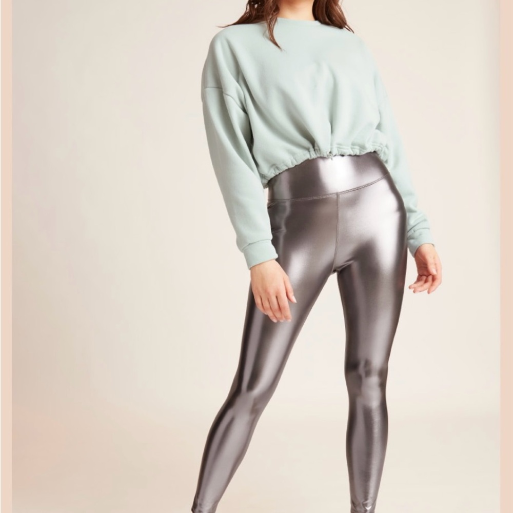 Knix Silver High-Waisted Leggings with Glossy Finish